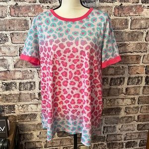 Southern Stitch Teal & Pink Ombré Leopard print TShirt